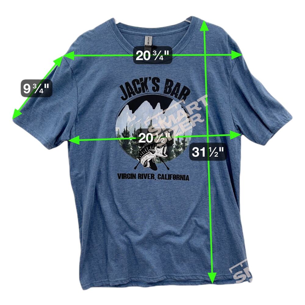Gildan Graphic Tee XL Heather Blue Softstyle NWT Jack's Bar Virgin River Fishing - Picture 4 of 9